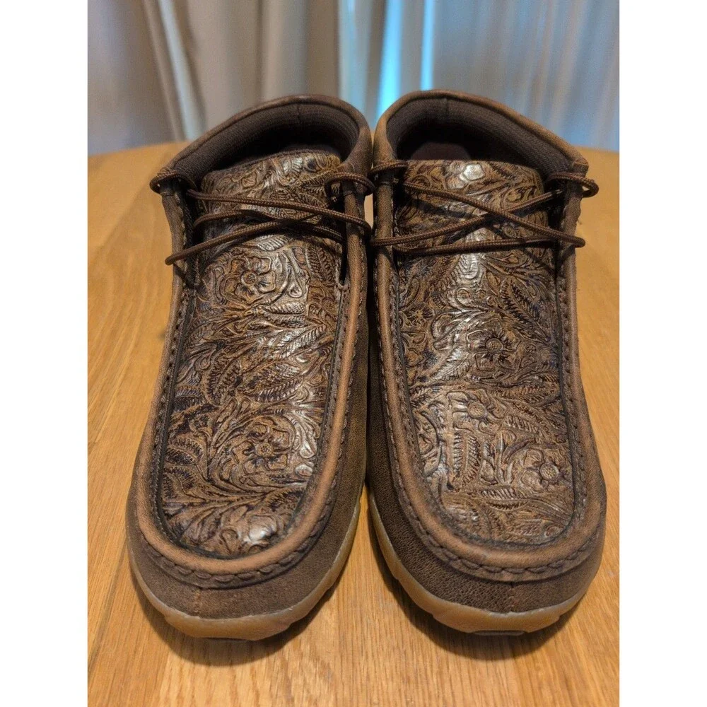 Twisted X Women's Sz 8 Tooled Chukka Driving Mocs Boots Leather Western WDM0079